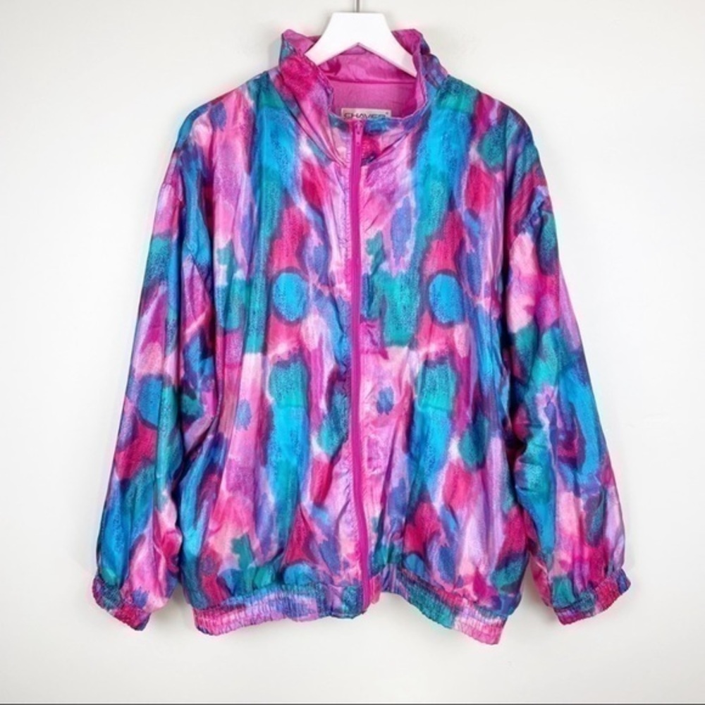 Vintage Chaver Y2K Windbreaker Bomber Jacket Multicolored Pink Blue Purple S
